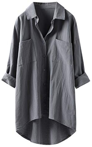 Lange Leinenbluse Damen Bluse Oversize Langarm Shirt Baumwolle Leinen Hemdbluse Elegant Übergröße Longbluse Oberteil Einfarbig Lose Leinenbluse Lang Hemd Tops