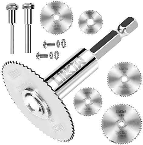 LitKiwi 8PCS Rotary Drill Saw Blades(with 1PCS 1/4 Hex Shank,1PCS 1/8 Round Shank,1PCS 1/4 Round Shank),HSS Saw Disc Wheel Cutting Blades for Drills Rotary Tools | 5PCS HSS Saw Disc Wheel Cutting Blades,1/4 Hex Shank,1PCS 1/8 Round Shank,1PCS 1/4 Round Shank for Drills Rotary Tools