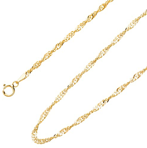 Ardeo Aurum Unisex Damen Herren Kette aus 375 Gold Gelbgold Singapurkette Halskette 2,1 mm Breite und 45 cm Länge mit Karabinerverschluss