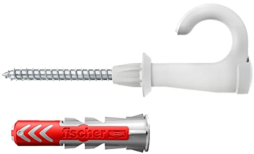 fischer 564170 Round, Set aus 25 Rundhaken-Schrauben und DuoPower, Spanplattenschrauben mit Haken, Flexible Schraubhaken zur Montage in zahlreichen Baustoffen EasyHook, Weiß, 6 x 30 Dübeln
