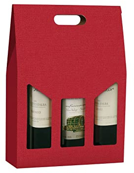 Mottola Packaging – 20 Scatole Porta Bottiglie per Regalo – Confezione da 3 Bottiglie – Colore Rosso – Maniglia Inclusa – 27x9x38 cm
