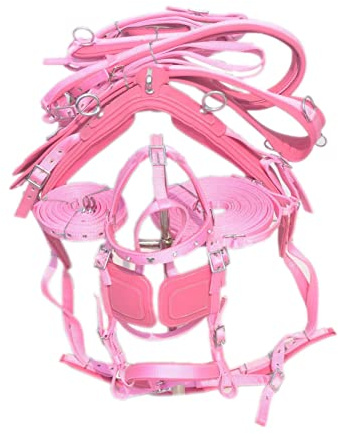 SHOWMEN CRAFT Nylon Horse Driving Harnesss For Single Horse- Pink Color With Diamonte Browbnd Bridle (PONY)