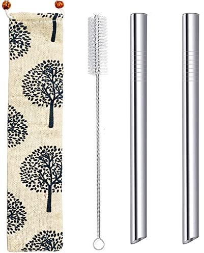 Cannucce Boba in acciaio inox, extra larghe, 12 mm, riutilizzabili, in metallo, per Bubble Tea, Smoothie, Milkshake Jumbo, con borsa per il trasporto, spazzola per la pulizia, design con punta