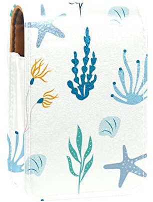 Lipgloss-Halter, Lippenstift-Etui, tragbare Mini-Lippenstift-Aufbewahrungsbox, Reise-Lippenstift-Organizer-Etui, mit Spiegel für Frauen, Koralle, Meerestiere, Mehrfarbig, 9.5x2x7 cm/3.7x0.8x2.7 in