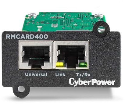CyberPower RMCARD400 Netzwerkkarte für Fernverwaltung von USV über Expansion Port, RJ45 1GB, IPv4/IPv6, SNMPv1/v3, HTTP/HTTPS, SSH/Telnet, Syslog, Ereignisprotokolle, Sensorport für Umgebung