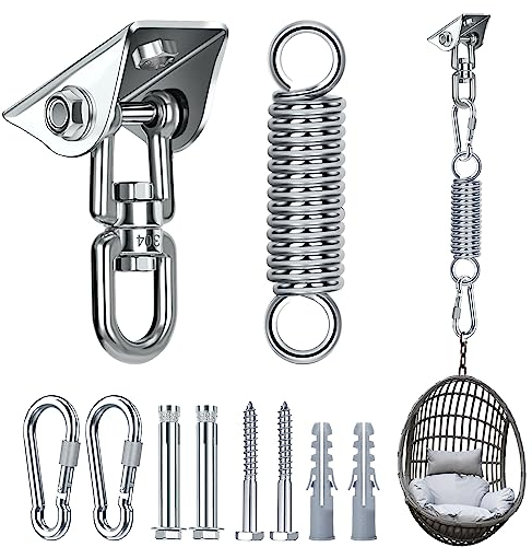 Deckenhaken Schwerlast Hängesessel Schwingfeder 450KG Kapazität 360°Drehen Edelstahl Deckenhalterung Schaukelhaken Aufhängung Haken für Boxsack,Hängematte,Yoga (360° Deckenhaken mit Schwingfeder)