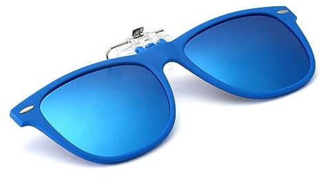Long Keeper Clip-on solglasögon – polariserade solglasögon med klämma över receptbelagda glasögon, UV400, flip-up-solglasögon, clip-on glasögon för män och kvinnor, Blå ram speglad blå lins