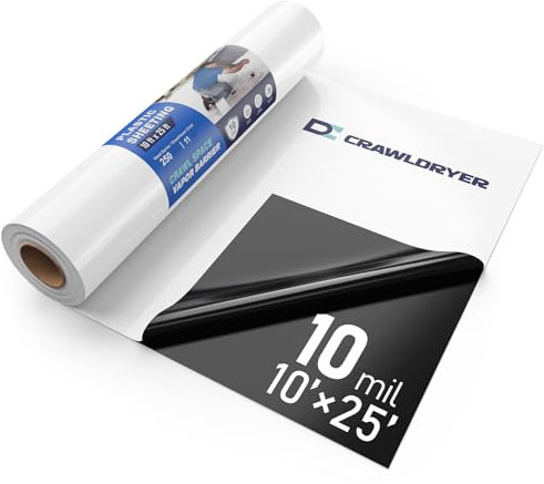 Barriera al vapore spaziale strisciante, Pellicola da 10 mil, 10 'x 25', Copertura barriera al vapore per incapsulamento dello spazio di scansione, Rivestimento in plastica spessa, Pellicola Panda in