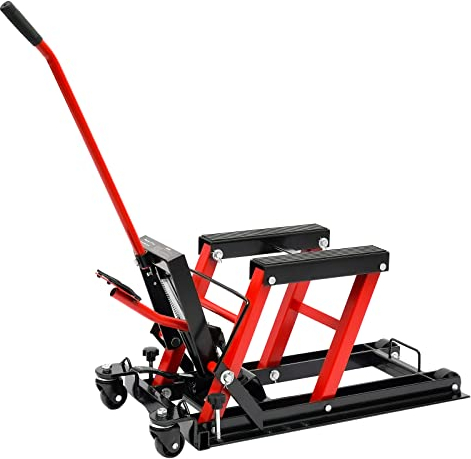 HubstäNder Motorrad StäNder Heber Stand Motocross Motorradheber Mit DäMpfer Hydraulisch Hydraulischer MontagestäNder Profi HebebüHne Lifter Garage Jack RöTlich-Schwarz Max Belastung 680Kg