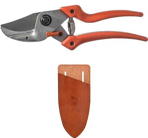 Original LÖWE 8 Set bestehend aus Profi Amboss Gartenschere 8.107 mit Bypass Geometrie für Schneidarbeiten im Garten & Klingenschutz und Holster 9808 zum Schutz beim Tragen am Körper vor Verletzungen