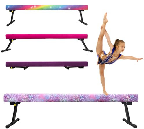 HomeSun Poutre Gymnastique Enfant 240CM, 4 Hauteurs Réglables, Poutre d’Équilibre pour Débutants et Gymnastes Professionnels, Équipement d'Entraînement Gymnastique pour Enfants (Nuage Violet)