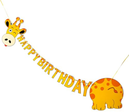 Cartel de cumpleaños de jirafas para niños y niñas, animales de safari, pancarta de feliz cumpleaños de dibujos animados, guirnalda de banderines de jirafa, decoraciones salvajes, pancartas de fiesta