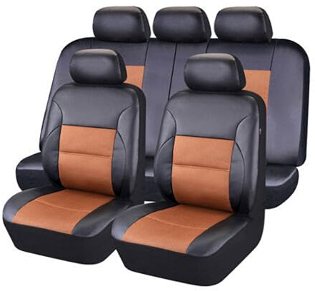 ELNas 9 Stück PU Leder Sitzbezüge Set, Autositzbezug Komplettset für BMW 5er 520i 520d 520e 530i 530d 530e 540i 540d 545e M550i M5, mit Super 5-mm-Verbundschwamm innen, Airbag-kompatibel,C Brown