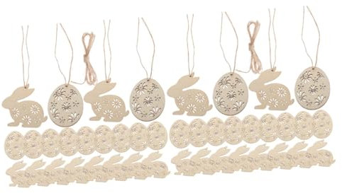 COHEALI 50 Stück Hängendes Ornament aus Hasenholz Osterdeko basteln Holzhasen Dekoration Holzosterdekoration Holzhasen Osterbasteln Osterhasen aus Holz wohndeko selber machen Holzscheiben