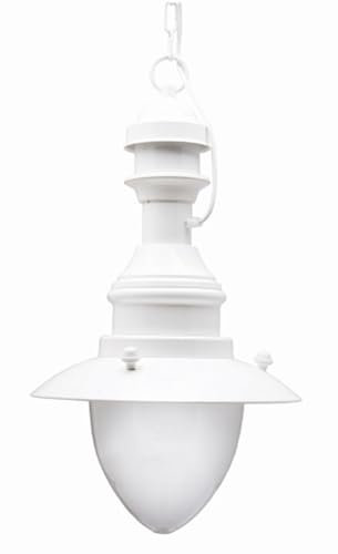 Außenleuchte Weiß Messing Glas H: max. 90 cm rund Ø 20 cm IP43 massiv E27 Maritim Hängelampe außen Außenlampe Garten