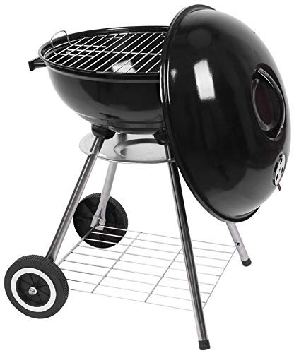Barbecue a carbonella da 18 Pollici, affumicatore Rotondo Portatile con Ruote e Supporto portaoggetti, Barbecue da Esterno per Campeggio/Cortile, Coperchio smaltato in Porcellana e raccogli Cenere,