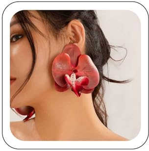 Wendalern Bohemian Flower Stud Earrings Big Butterfly Orchid Flower Earrings Large Flower Statement Earrings Artificial Floral Petal Earrings Exaggerated 3D Hawaii Flower Earrings Jewelry for Women