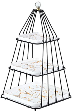 CCYENG Alzata per Dolci a più Livelli con vassoi da Portata a 2 o 3 Livelli, espositore per Alimenti in Ceramica, portagioie Creativo Europeo per Dolci, Frutta, Caramelle (Nero Bianco)