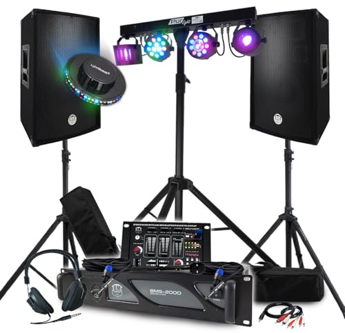 DJ-Pack Sono 3200 W Mix Hochzeit Abend Fiesta DJ, Verstärker Lautsprecher Mischpult + 48 Lichteffekte LED Euphoria, Party Abend