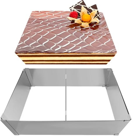 Dazkzooy Molde Rectangular Desmontable - Profesional Ajustable con Altura de 8 cm - Molde de Pastel Extra Alto de Acero Inoxidable - Ideal para Repostería - Marco Extensible