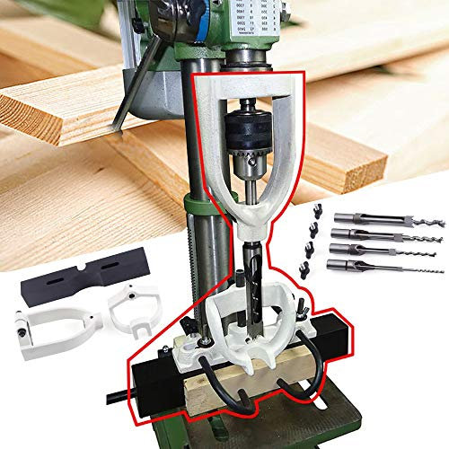 ZOKQSEIF Bench Drill Locator Set,Gdrasuya 10 Mortising Attachment for Drill Press Bench Models Square Hole Chisel Drilling Machine Mortising Machine with 4 Bits Steel