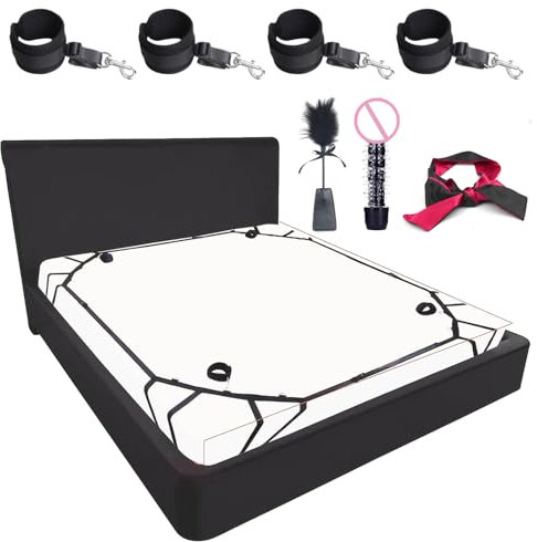 SM Bondage Kit, SM Bondage Cama Esclavitud de Sujeción Kit con Plug Anal Butt Plug Máscara y Sexual Esposas, Erótico BDSM Restraints Kits Set Juguetes Sexuales para Principiantes y Expertos