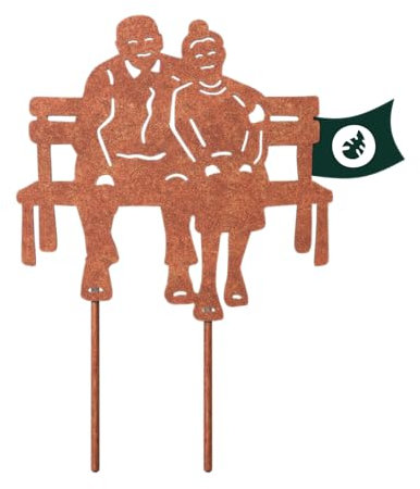 VERDOBA Altes Pärchen Gartendeko Rost - Oma und Opa Figuren Garten Deko mit Rostpatina - Gartenstecker Rost - Oma und Opa auf Bank aus stabilem Eisen - Rostdeko Gartendeko - Rostdeko für den Garten