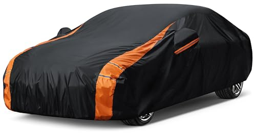 DYTARGET in Full Exterior Sedan Snow Car Cover All Weather, Waterproof, UV Resistant, Dustproof, Snowproof Fit BMW 5 Series,Malibu,MKZ,RLX etc.Size A5. Fit Sedan Length 194-206 inches See Size Chart