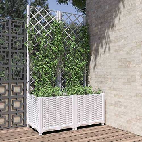 Jardinière surélevée blanche avec treillis pour plantes grimpantes - Résistante aux intempéries - 80 x 40 x 136 cm