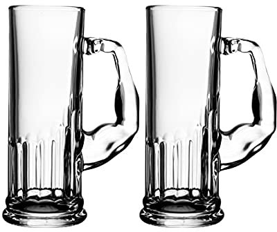 MRKU Bierbecher, Glas-Bierkrug mit großem Henkel, 21 Unzen, Bierkrüge, Gläser für alle Getränke, wiederverwendbares Bierglas, 2er-Pack, Bierkrug