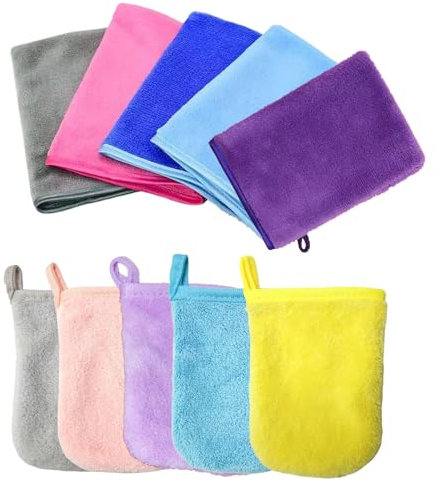 ZXJLWR Waschlappen Frottee, 10 Stück Waschhandschuhe, Ideal Für Gesichtsreinigung Und Duschen, 5 Stück 21 x 15 cm Waschlappen Und 5 Stück 13 x 9 cm Waschhandschuhe Frottee, Weich Und Saugfähig