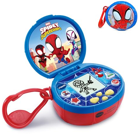 VTech - Mini Consola Magic Pocket de Spidey, Juguetes Electrónicos Niños +3 Años, Pantalla Retroiluminada, Mosquetón, Minijuegos de Lógica y Números, Reloj y Alarma, Versión ESP