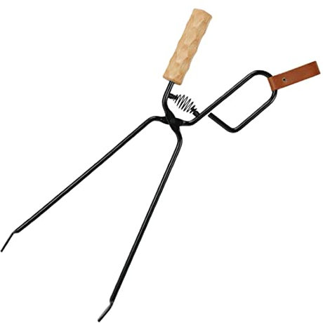 Fireplace Tongs with Wood Handle Log Grabber Wood Fired Oven Tool Grill Fire Pit Tool for Fire Pit Outdoor Campfire Fire