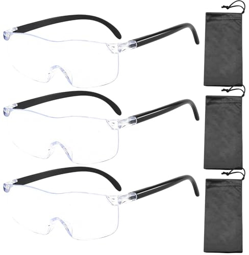 Sdhgerh 3 Stück Lese Lupenbrille 300% 500% 800% Anti Blaulicht Vergrößerungsbrille mit Brillenetui Brillenlupe für Brillenträger Nähen Reparaturen und Ältere Menschen