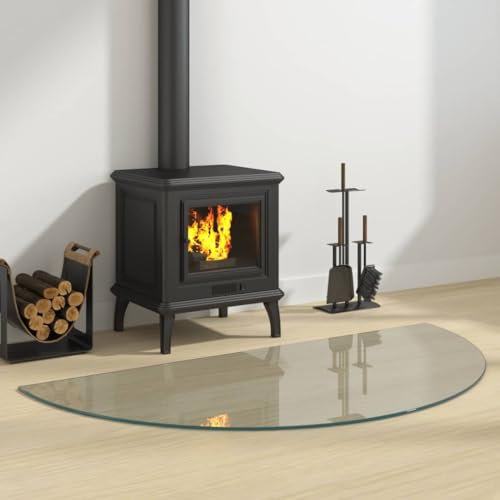 Glasplatte für Kaminofen, Kaminbodenplatte, Funkenschutzplatte, Tragfähigkeit 250 kg, 120 x 60 x 0.8 cm, Hartglas, Halbrund