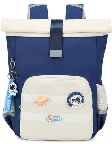 Rolltop Rucksack Kinder - Kleiner Jungen Kinderrucksack 12-16Liter Kindergartenrucksack Wasserfester Kinderrucksäck für 3-8 Jahre, Schulrucksack Wanderrucksack Kindertasche mit Brustgurt - Blau