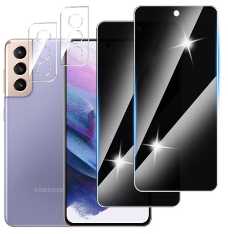 [2 Stück] Sichtschutzfolie für Samsung Galaxy S21 5G Panzer Schutz Glas und 2 Stück Kamera Schutzfolie, Anti-Spähen Privatsphäre Schutzfolie, 9H Härte, Anti-Kratzer, Bläschenfrei,Anti-Spy