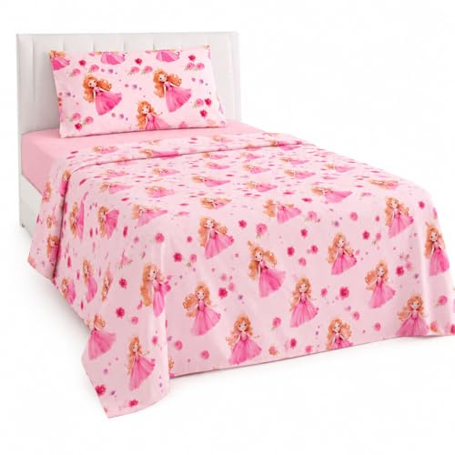 various Juego de Sábanas Infantil Cama 90 cm, 3 Piezas, Encimera 165x260 cm, Bajera Ajustable y Funda de Almohada, 100% Poliéster Suave, Diseño Princesa Lila