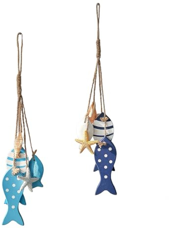 Nautical Bathroom Accessories, 10 Pcs Bathroom Wall Decor Wood Coastal Room Decor Fish Wall Ornaments Hanging Seaside Ornaments for Bedroom Living Room Indoor Outdoor
