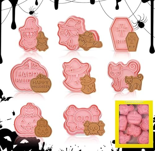 Cortadores de Galletas de Halloween, 8 Piezas Moldes para Galletas de Hallo-ween 3D Cortador para Galletas Plástico para Fiestas Temáticas de Hallow-een (Halloween 8)