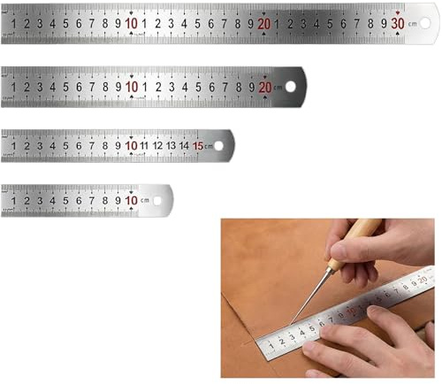 4 stycken metalllinjaler set metall stållinjal metrisk och imperial 10 cm/15 cm/20 cm/30 cm perfekt för kontor, skola och tekniska ritningar exakta och hållbara metalllinjaler