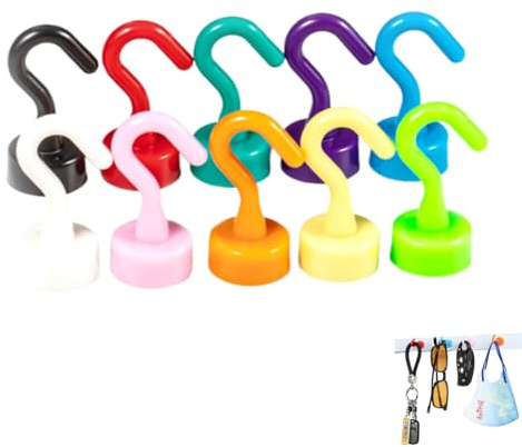 WUSJCOF Lot de 10 Mini Aimants Puissants avec Crochet, Magnets Néodyme Pratiques pour Bureau, Salle de Classe, Croisière, Cuisine et Réfrigérateur