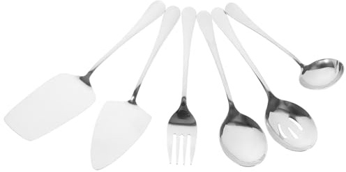 Gogogmee 6 pièces Set de Couverts Acier Inoxydable Résistants Ustensiles de Service Buffet Légers pour Fête et Usage Domestique Fourchettes et Cuillères à Servir Polyvalentes Lavables