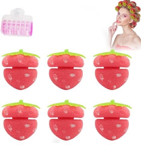 Strawberry Heatless Curlers, Strawberry Hair Rollers, Soft Sponge Hair Rollers for Overnight Curls Hair Friendly Curling Tool for Women (6pcs)