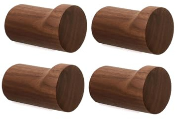LONANGG 4 Pack Wall Hooks, Retro Wooden Coat Hooks， Easy Install Wall Mount Wooden Peg Knob Walnut Cute Simple Modern Small Room Decor, for Hanging Coat Towel Cap Leather Bag (Walnut(4 Hooks))