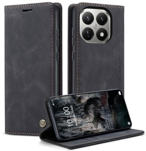 owlhold Funda para Xiaomi 15T,Funda Textura Retro Avanzado PU Piel [Tarjetas y Billetera][Soporte Plegable][Cierre Magnético] Antigolpes Libro Case Carcasa para Xiaomi 15T -Negro