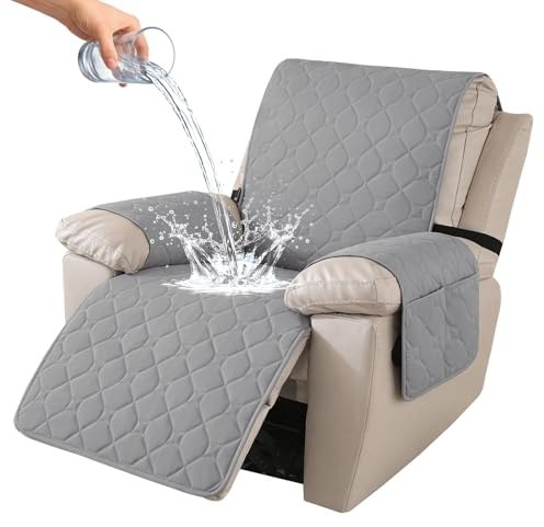 Ystyle Sesselschoner für Fernsehsessel, 100% Wasserdicht 1 Sitzer Sesselschoner mit Taschen Armlehne, rutschfest Sesselauflage Relaxsessel Anti-Rutsch WaschmaschinenfestHellgrau