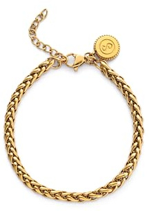 SINGULARU Pulsera Mujer Fine Disco Acero Baño Oro | Acero con baño de oro de 18kt resistente al agua aporta un look elegante y chic con diseño trenzado de eslabones en V.