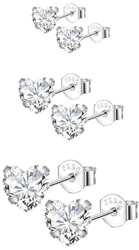 Epoch World 3 Par 925 Sterling Silver Hjärta Örhängen för Kvinnor Hjärta Silver Hypoallergena Zirkon Örhängen 4 5 6 mm Smycken Gåvor till Kvinnor Flickor Med Box