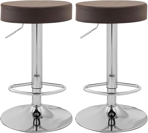 LLSHQ Justerbar vridbar mot höjd Barpall Stol Matstolar Set med 2 med rund lädersäte Krom Ben Hydraulisk (E,60-80cm)